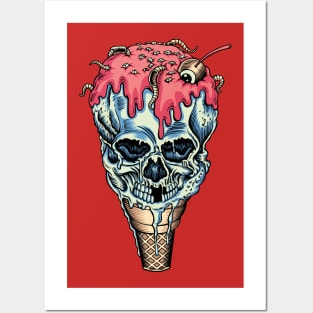 Skull Ice Cream Cone  Illustration Posters and Art